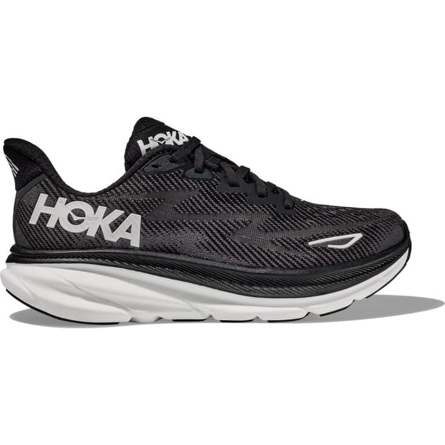 Hoka Clifton 9 Running Shoes Wide - Mens Black/White 8.5EE