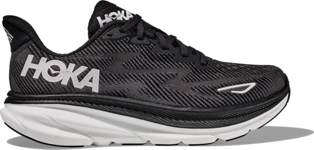 Hoka Clifton 9 Wide Road Running Shoes – Womens Black/White 6.5D
