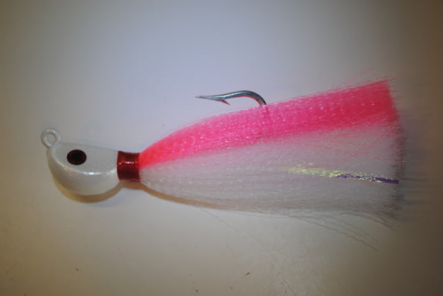 Hookup SynTail Bucktail Jig 2 oz White/Red/White 8/0 Mustad Duratin Hook