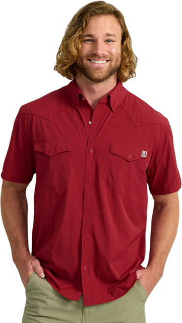 HUK Performance Fishing Diamond Back Short Sleeve Shirt - Men's Scarlet Blaze Medium