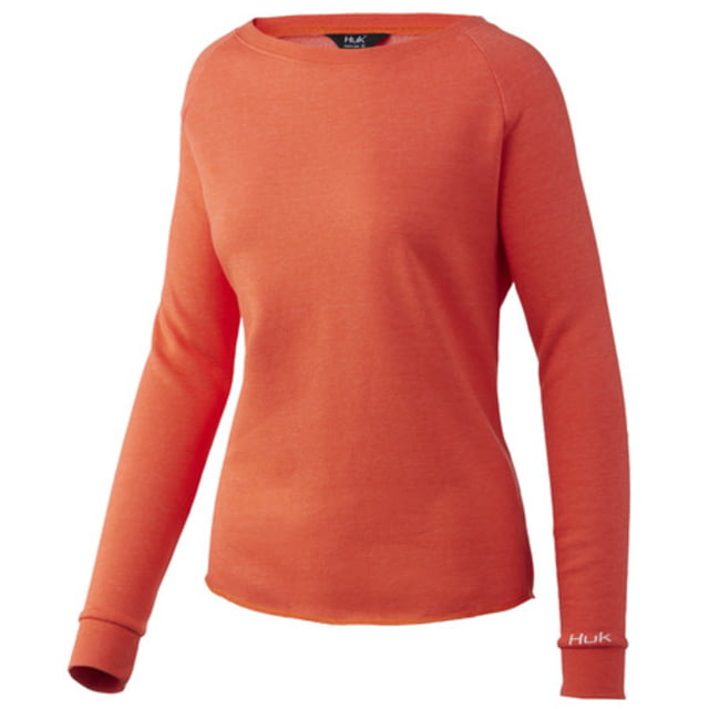 HUK Performance Fishing Folly Crew - Women's Large Hot Coral Heather