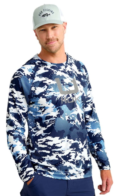 HUK Performance Fishing KC Print Icon Performance Crew - Men's Marolina Blue 2XL