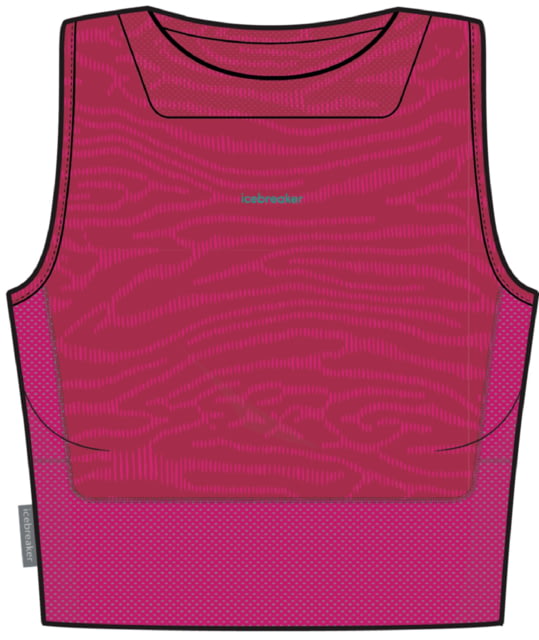 Icebreaker 125 ZoneKnit Cropped Bra-Tank Topo Lines - Women's Electron Pink/Tempo/Aop Small