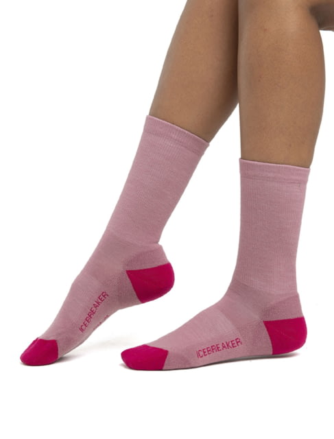 Icebreaker Lifestyle Light Crew Socks - Women's Crystal/Electron Pink Large
