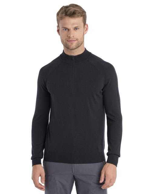 Icebreaker Men MerinoFine Luxe LS Half Zip Sweater Black M