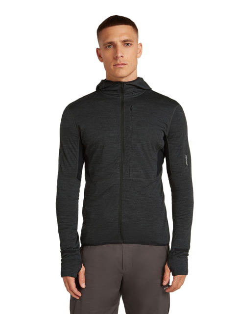 Icebreaker Icebreaker Merino Blend 200 RealFleece Descender Long Sleeve Zip Hoodie - Men's Jet HTHR/Black/CB Medium
