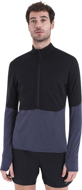 Icebreaker Merino Blend 200 RealFleece Descender LS Half Zip Hoodie - Men's Black/Graphite/CB Medium