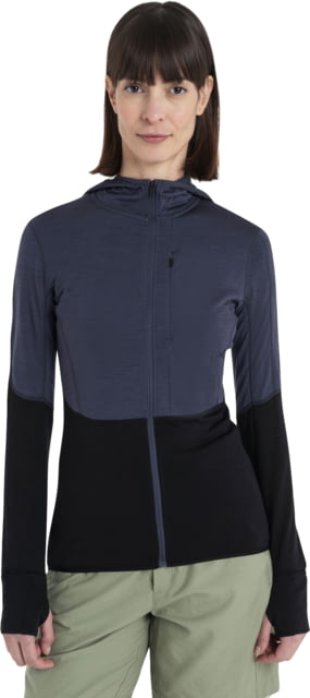 Icebreaker Merino Blend 200 RealFleece Descender LS Zip Hoodie - Women's Graphite/Black/CB Extra Large