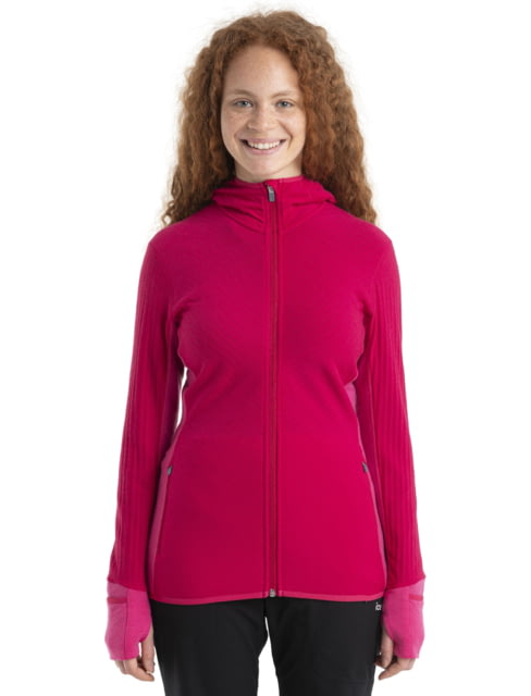 Icebreaker RealFleece Descender Long Sleeve Zip Hood Jacket - Women's Electron Pink/Tempo Large