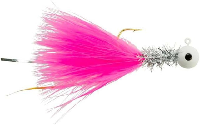 Johnson Beetle Bou Hard Bait Marabou Jig 1/16 oz 2in / 5cm Hook Size 1 4 Hooks White Chrome Tinsel Pink