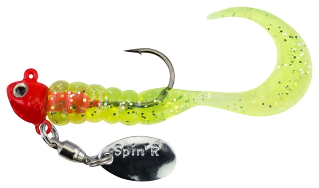 Johnson Crappie Buster SpinftR Grub Hard Bait 1/16 oz 2in / 5cm Hook Size 2 Fluorescent Red/Clear Chartreuse Sparkle
