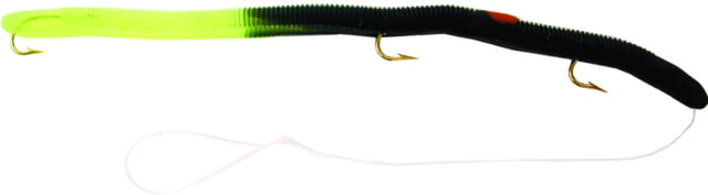 Kelly's Fire Tail Pre-Rigged Plastic Worm 5 1/2in 3 Number 6 Hooks Black/Chartreuse Firetail