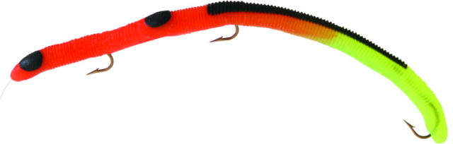 Kelly's Fire Tail Pre-Rigged Plastic Worm 5 1/2in 3 Number 6 Hooks Orange/Chartreuse Firetail