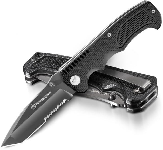 Kilimanjaro Gear Annex Folding Knife3.5in Black G10 Handle Black Tanto ComboEdge Blade KJ