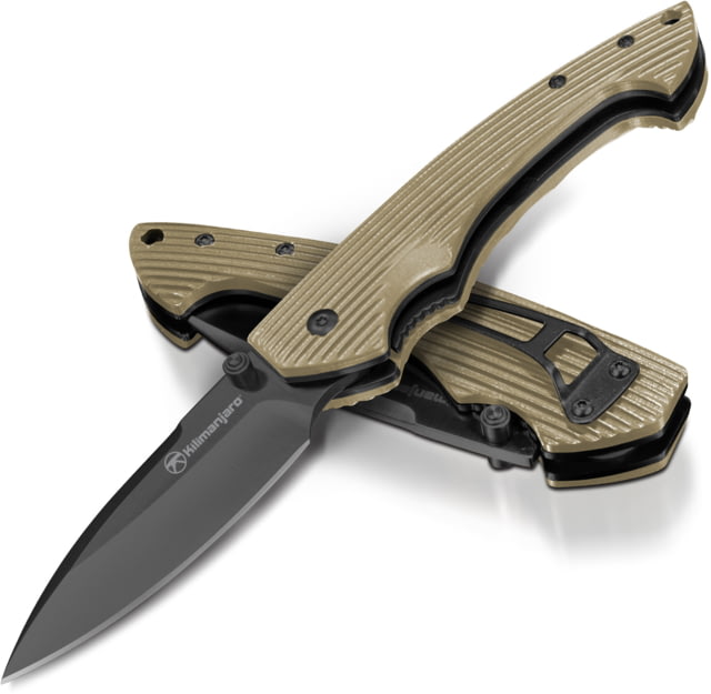 Kilimanjaro Gear Firma Folding Knife3.2in Black Plain BladeTan G10 Handle KJ