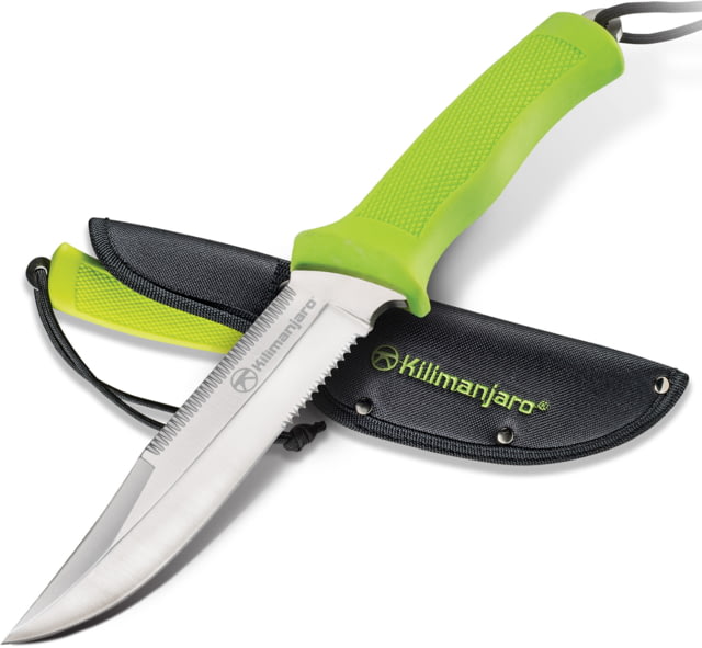 Kilimanjaro Gear Talbot Fixed Blade Knife5.8inGreen Rubberized HandleClip Point ComboEdge Blade KJ