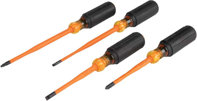 Klein Tools Cabinet Screwdriver Set Slim-Tip Insulated Phillips Square 4Piece Orange/Black