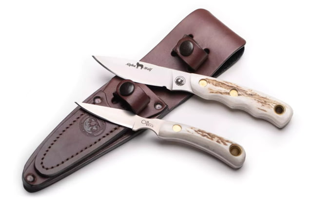 Knives of Alaska Alpha Wolf / Cub Bear Combo Fixed Blade Knives 3in / 2.75in CPM MagnaCut Stainless Steel Drop Point /Caping Blade Stag Brown And