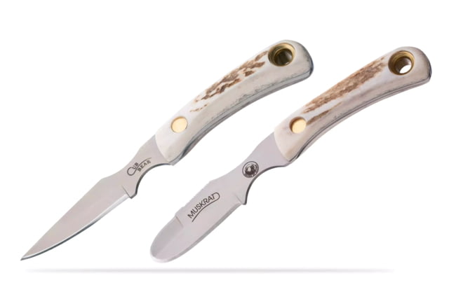 Knives of Alaska Muskrat/Cub Bear Combo Fixed Blade Knives 2.25in/2.75in Magnacut Stainless Steel Round Tip/Caping Blade Stag White/Brown