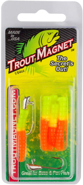 Leland Trout Magnet 9 Pc. Pack 1/64 oz 7 Bodies and 2-1/64 oz Size 8 Jigheads Chartreuse And Orange