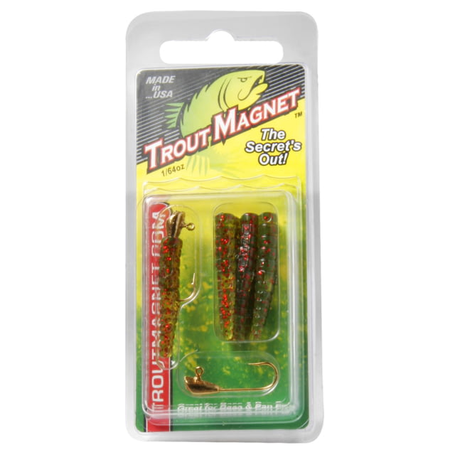 Leland Trout Magnet 9pc. Pack 7 Bodies and 2-1/64 oz Size 8 Jigheads Green Red Flake