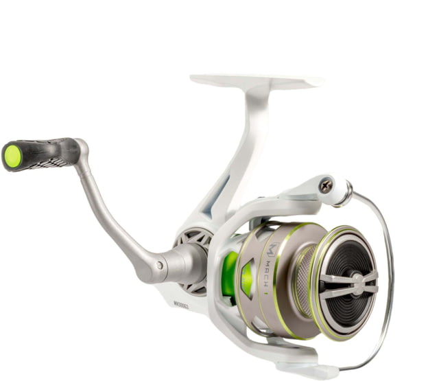 Lew's MACH 1 Spinning Reel SZ 300 Reel 9+1 Bearings 6.2-1 Ratio Graphite Frame Speed Gears Speed Lube Multi-Disc Drag Metallic White/Gray/Green Clam
