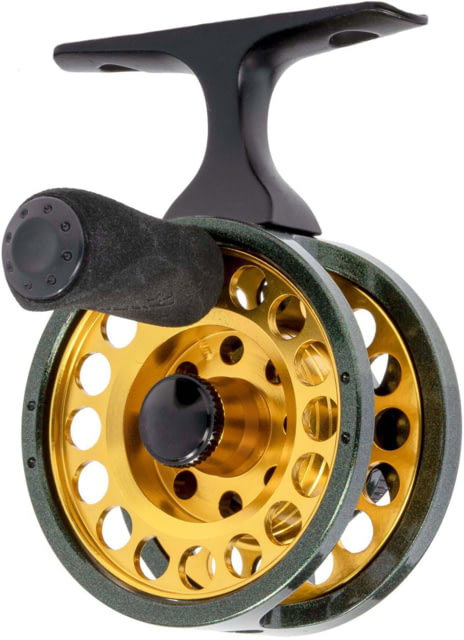 Lew's Wally Marshall Signature Series Solo Jigging Reel 1-1 Ratio Aluminum Frame and Spool Multi-Disc Drag EVA Handle Knob 6lb Line Green/Gold