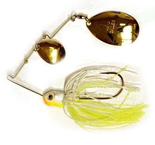 Lunker Lure Gen II Hawg Caller Double Colorado/Indiana Blade Spinnerbait Mustad Fishing Hook 1/2 oz 1 Piece Chartreuse/White Gold/Gold