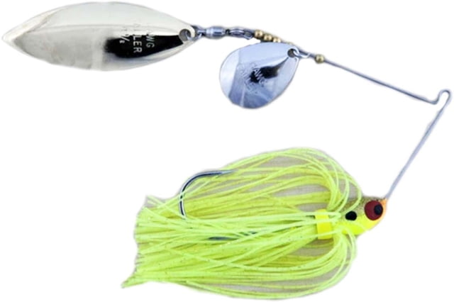 Lunker Lure Hawg Caller Proven Winner Double Colorado/Willow Blade Spinnerbait Mustad Fishing Hook 3/8oz 1 Piece Chartreuse Gold Head/Chartreuse Gold