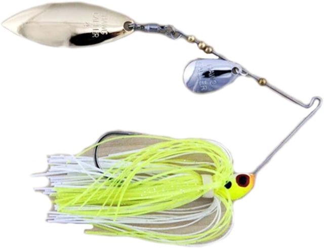 Lunker Lure Hawg Caller Proven Winner Double Indiana/Willow Blade Spinnerbait Mustad Fishing Hook 1/4oz 1 Piece Chartreuse White Head/Chartreuse White