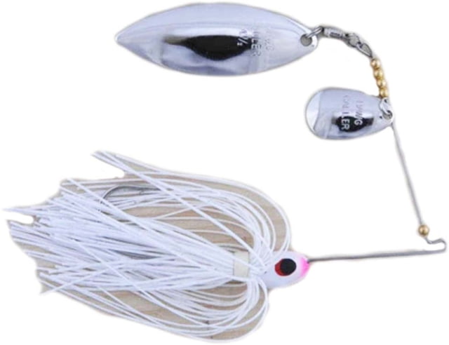 Lunker Lure Hawg Caller Proven Winner Double Indiana/Willow Blade Spinnerbait Mustad Fishing Hook 3/8oz 1 Piece White Head/White Silver Flake Skirt