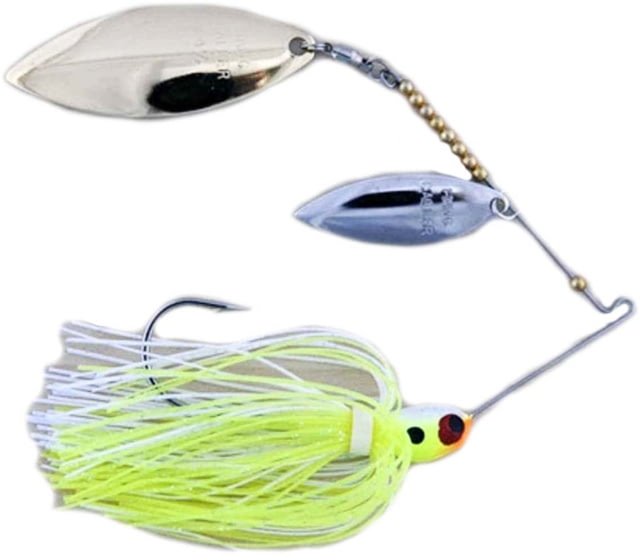 Lunker Lure Hawg Caller Proven Winner Double Blade Spinnerbait Mustad Fishing Hook 3/8oz 1 Piece Chartreuse White Head/Chartreuse White Skirt