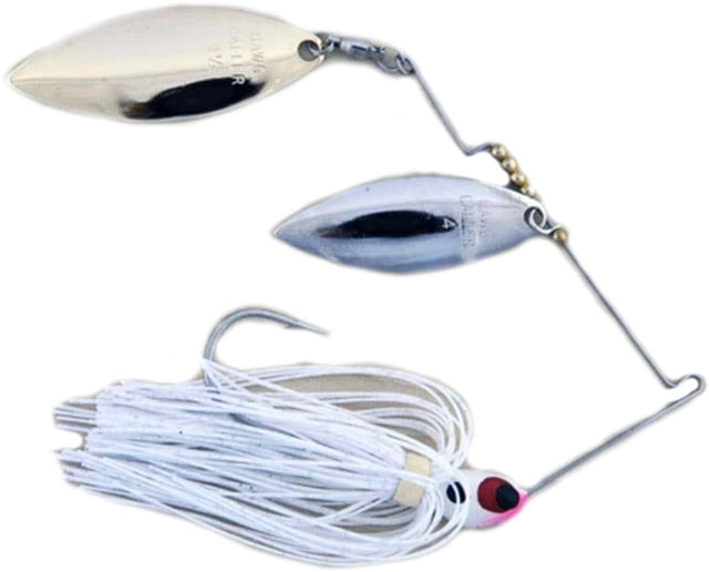 Lunker Lure Hawg Caller Proven Winner Double Blade Spinnerbait Mustad Fishing Hook 3/8oz 1 Piece White Head/White Silver Flake Skirt