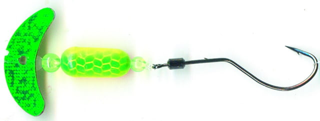 Mack's Lure Smile Blade Spindrift Walleye Spinner Number 1 Hook 72in Leader Green Sparkle Smile Blade/Chrt Org/Green Scale Pill