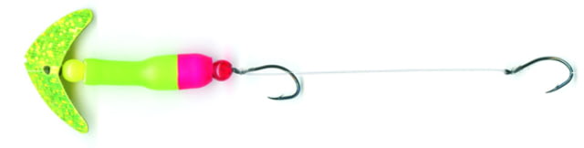 Mack's Lure Wally Pop Crawler Series Spinner 2 Number 4 Hooks 72in Leader Chartreuse Sparkle Smile Blade/Lime Green Tubing Color1/Flo Pink Tubing