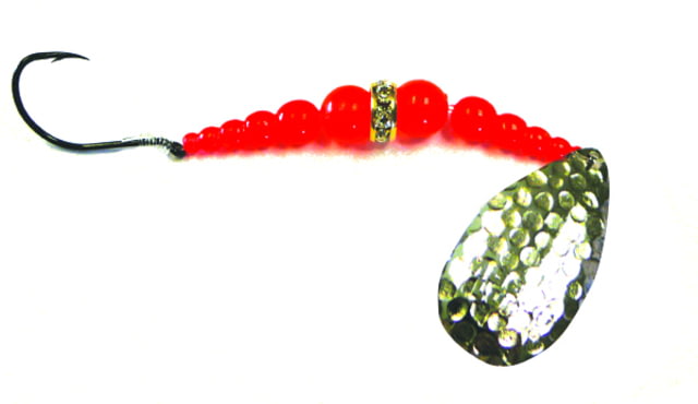 Mack's Lure Wedding Ring Classic Original Spinner Number 6 Hook 48in Leader Hammered Nickel Blade/Flo Orange Bead