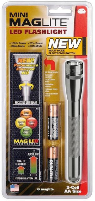Mag Instrument 2 Cell AA Mini Maglite LED Flashlight Holster Pack Gray
