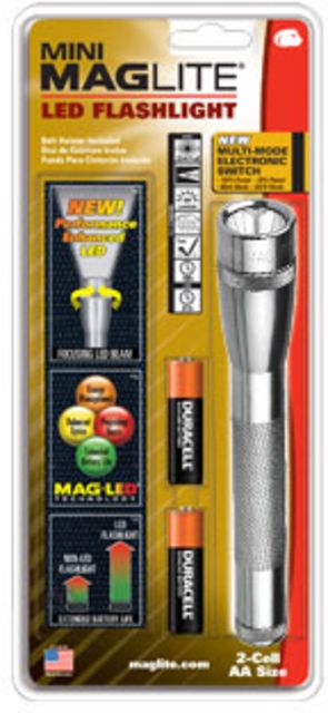 Mag Instrument 2 Cell AA Mini Maglite LED Flashlight Holster Pack Silver