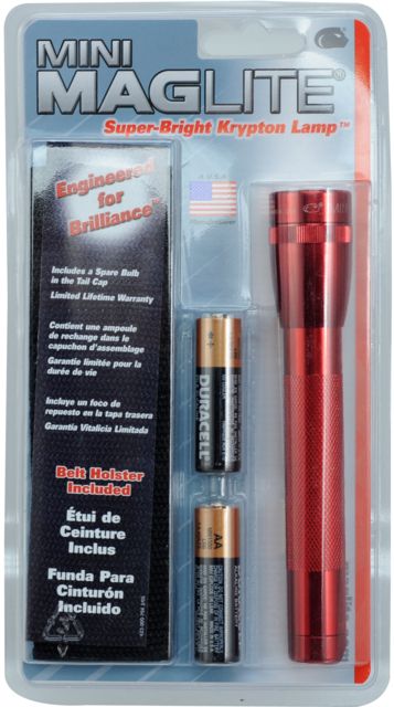 MagLite Mini 2 Cell AA Incandescent Flashlight Red Blister Card