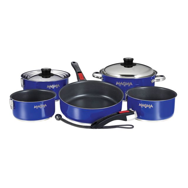 Magma Nesting 10-Piece Induction Compatible Cookware - Cobalt Blue Exterior & Slate Black Ceramica Non-Stick Interior