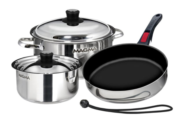 Magma Nesting 7-Piece Induction Compatible Cookware - Stainless Steel Exterior & Slate Black Ceramica Non-Stick Interior