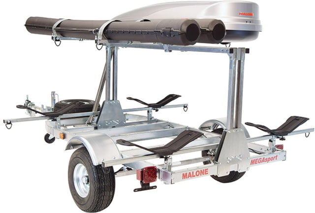 Malone Auto Racks Mega LowBed Trlr w/Tier Spare 2 Sets MegaWings Cargo Box 2 Rod Tubes