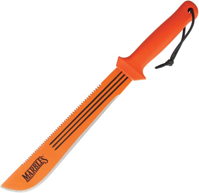 Marbles 14 in Sawback Machete Fixed Blade Knife 14in Stainless Steel Standard Edge Sawback Orange Polypropylene Handle