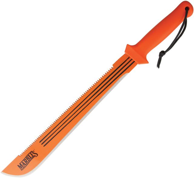 Marbles 18 in Sawback Machete Fixed Blade Knife 18in Stainless Steel Standard Edge Sawback Orange Polypropylene Handle