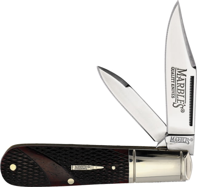 Marbles Barlow Brown Checkered Bone Folding Knife 3.5in Closed Satin Stainless Clip/Pen Blades Brown Checkered Bone Handle