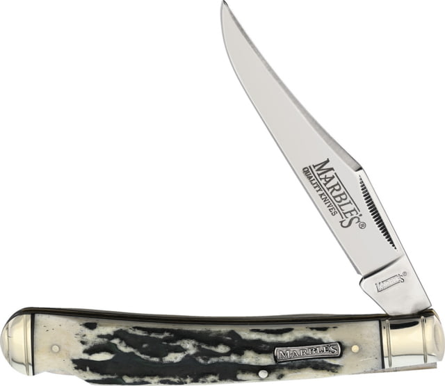 Marbles Black Stag Lockback Folding Knife 4.25" mirror finish stainless clip blade Black stag handle KA25 / MR474