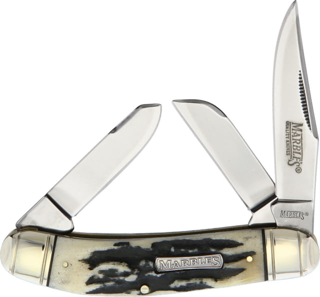 Marbles Black Stag Stockman Black Stag Series Folding Knife Mirror finish stainless clip sheepsfoot and spey Black stag bone handle KB302 / MR479