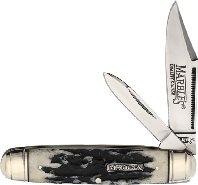 Marbles Cattleman Black Stag Bone Folding Knife Mirror finish stainless clip and pen blades Black stag bone handle KB267 / MR475