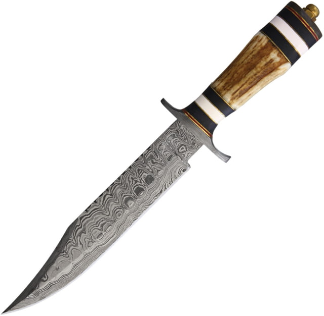 Marbles Damascus Bowie Knife 9" Damascus steel blade Stag black pakkawood and white synthetic handle # 5 DAMASCUS / MR571