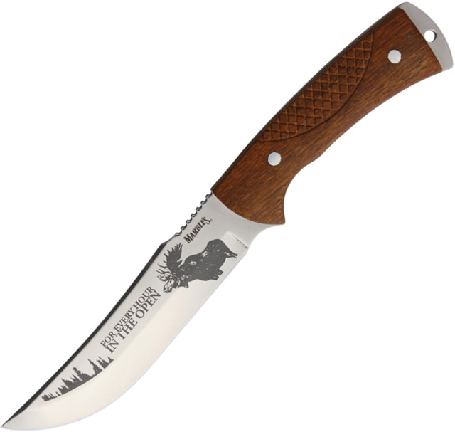 Marbles Fixed Blade Wood Knife 5.5" stainless clip point blade Brown checkered wood handle MR561 /